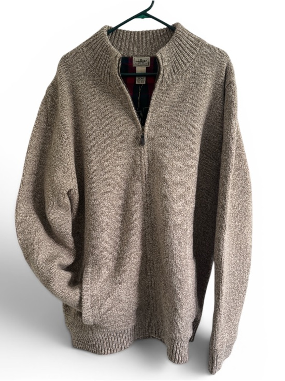 LL BEAN MENS CLASSIC RAGG WOOL SWEATER FULL ZIP FLANNEL LINED XXL TALL